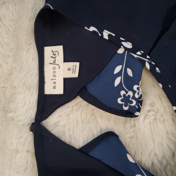 Maison Jules Cold Shoulder Dress 8 Navy White Floral - Picture 7 of 13